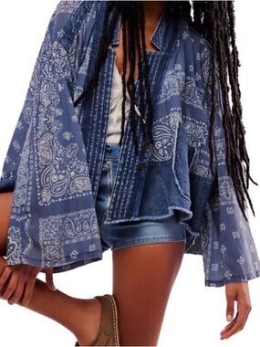 Free People Indigo Bandana Dreams Kimono